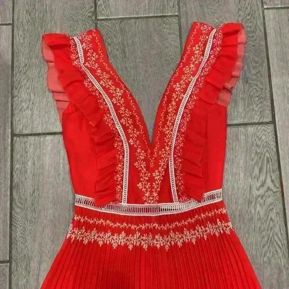 Self-Portrait Flower Spell Chiffon Ruffle Pleated Maxi dress Size UK4 US0​ - Picture 7 of 10